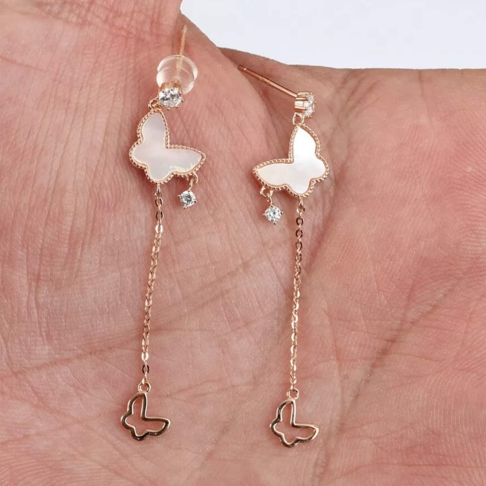 Mother of pearl butterfly & topaz drop earrings - Picture 4 of 4